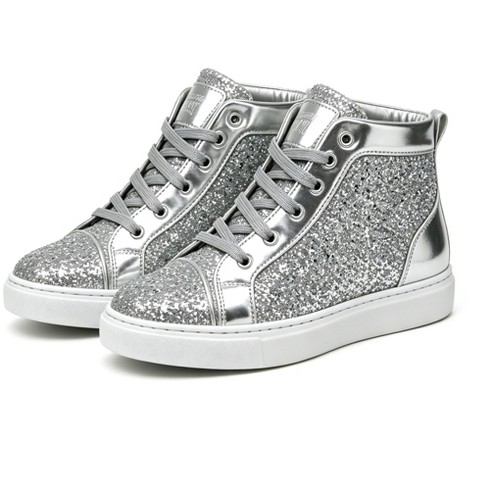 Мужские Bangka Men's High Top Sneakers Fashion Glitter Blink Lace Up Dress Shoes, silver-10.5