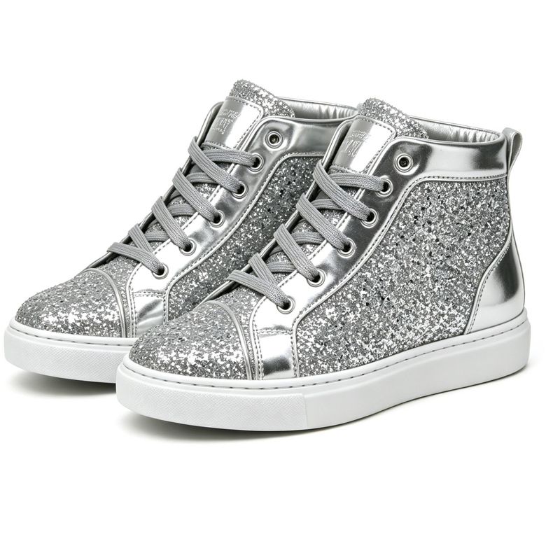 Men's High Top Sneakers Fashion Glitter Blink Lace Up Dress Shoes, silver-13