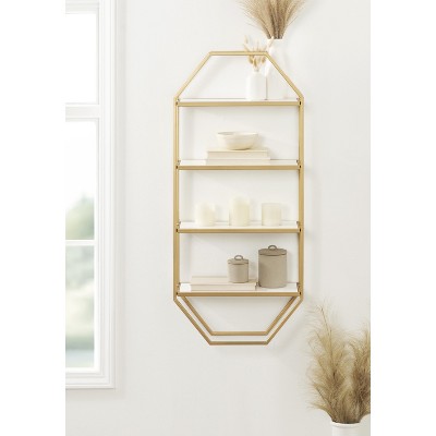 Adella White and Gold Floating Wall Shelf, 41" x 18.3"