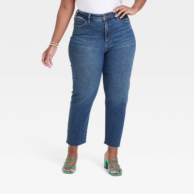 Women's Plus Size Jeans Ava & Viv Distressed Cropped 22W 24 Tummy