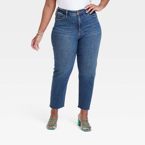 Women's High-rise Cropped Slim Straight Jeans - Ava & Viv™ Medium Wash 17 :  Target