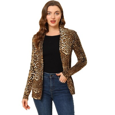 INSPIRE CHIC Women's Elegant Shawl Collar Long Sleeves Open Front Print Cardigan