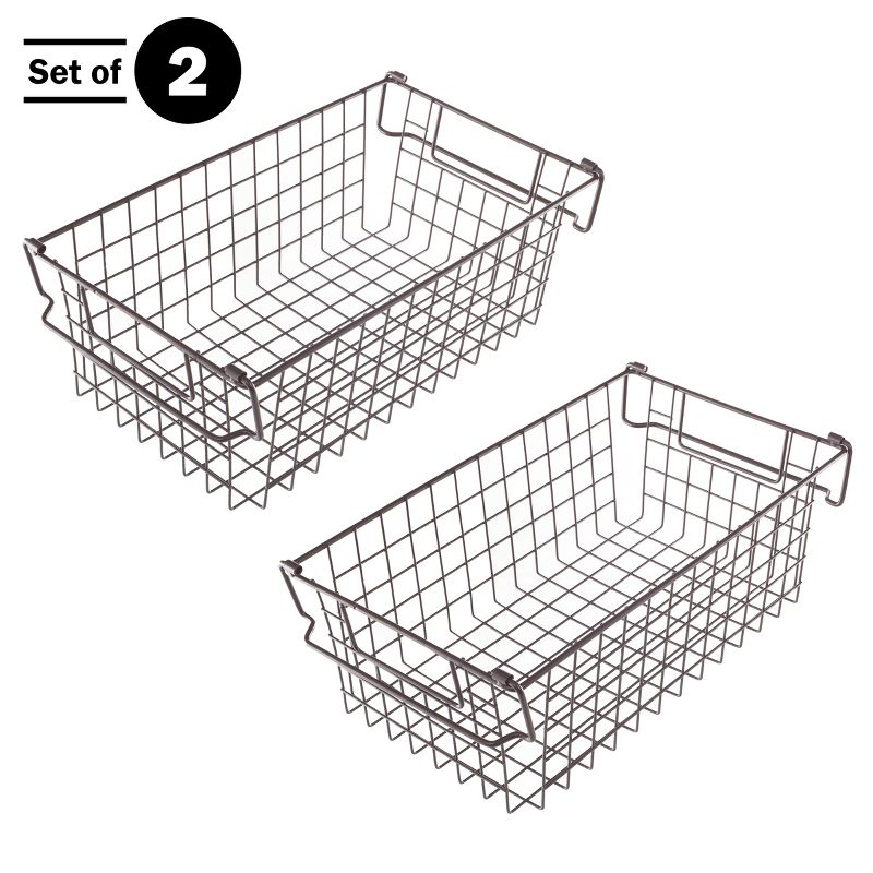 Home-Complete Set of 2 Wire Storage Bins - Shelf Organizers with Handles for Toy, Kitchen, Closet, and Bathroom, 2 of 12