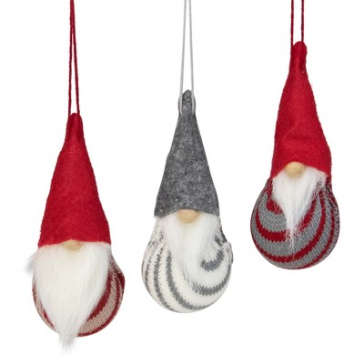 Northlight 3ct Santa Gnome Christmas Ornament Set 4.75" - Red/Gray