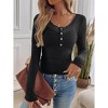 Womens Tops Ribbed Button Detail Lace Trim U Neck Long Sleeve Knit Top - 4 of 4