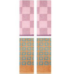 REGALWOVEN 4 Pcs Bathroom Checkered Cotton Face Decorative Hand Towel Set - 1 of 4