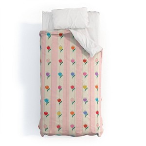 Deny Designs 2pc Twin/Twin XL Showmemars Cheery Tulips Pink Cream Comforter and Sham Set - 1 of 4