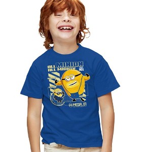 Boys' Short Sleeve Despicable Me 4 Mega Minion Blueprint Blue T-Shirt - 1 of 4
