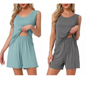 INSPIRE CHIC Women's 2 Pcs Cotton Soft Sleeveless Cami & Shorts Pajama Set - 1 of 4