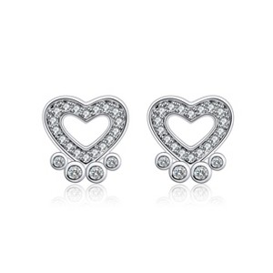 Paw Print Stud Dog Earrings for Women Sterling Silver Clear Cz Ginger Lyne Collection - 1 of 4