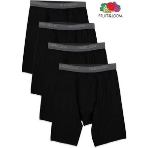 Fruit of the Loom Men's 4Pk Long Leg Microfiber Boxer Briefs - All Black Pack - 1 of 3