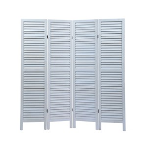 Gulches 4-Panel Old White Louvered Room Partition, Folding Privacy Screen - 1 of 4