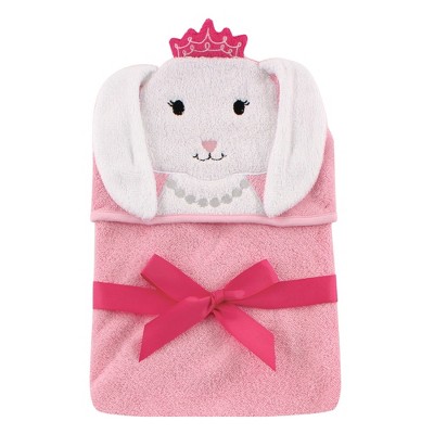 Hudson Baby Infant Girl Cotton Animal Face Hooded Towel, Princess Bunny, One Size