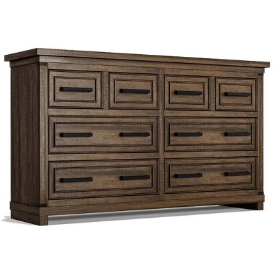 Farmhouse 8 Drawer Dresser for Bedroom, Rustic Wood Chest of Drawers, Large Storage Organizer for Closet, Living Room, Hallway