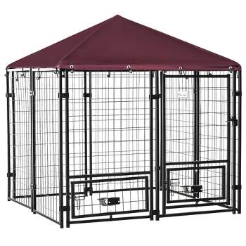 PawHut Lockable Dog House Kennel with Water-resistant Roof
