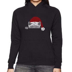 LA Pop Art Christmas Peeking Cat - Women's Word Art Hooded Sweatshirt - 1 of 4