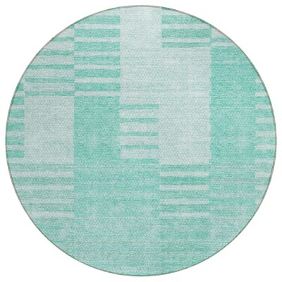 Teal Blue Aqua And Ivory Striped Washable Indoor Outdoor Area Rug