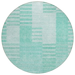 Teal Blue Aqua And Ivory Striped Washable Indoor Outdoor Area Rug - 1 of 4