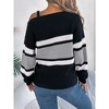 Asymmetric Pullover Sweater Strap Color Block Off Shouder Sweater Cable Knit Winter Tops Long Sleeve One Shoulder Sweaters Fall Fashion Outfits - 2 of 4