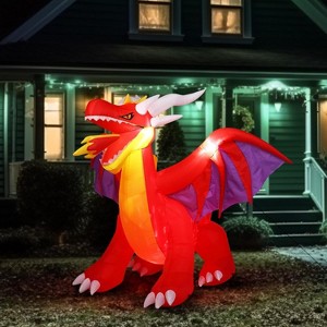 VINGLI 6FT Tall Halloween Inflatables Outdoor Decorations, Blow Up Scary Fire Dragon Halloween Yard Decorations, Built-in LED Lights - 1 of 4