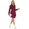 Coolmee Womens Ruffled Lapel V Neck Long Sleeve Button Waist Tie Wrap Mini Dress With Pocket Work Corduroy Dress - 3 of 4