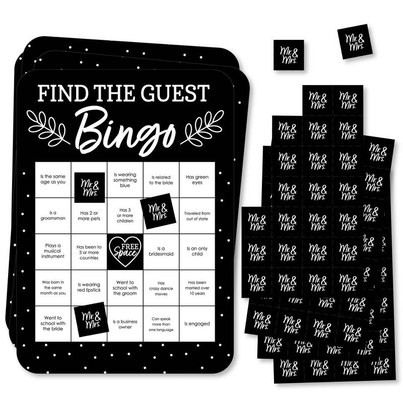 Big Dot of Happiness Mr. and Mrs. - Find the Guest Bingo Cards and Markers - Black and White Wedding or Bridal Shower Bingo Game - Set of 18, 1 of 6
