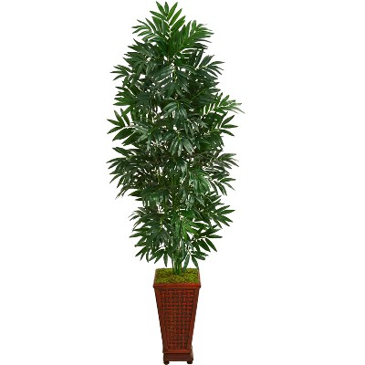 Nearly Natural 5.5-ft Bamboo Palm Artificial Plant in Decorative Planter