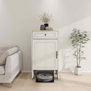 MAYEERTY Antique White Robot Vacuum Storage Cabinet with Wheels, Enclosed Rack with Doors Drawers for Living Room Kitchen - 1 of 4