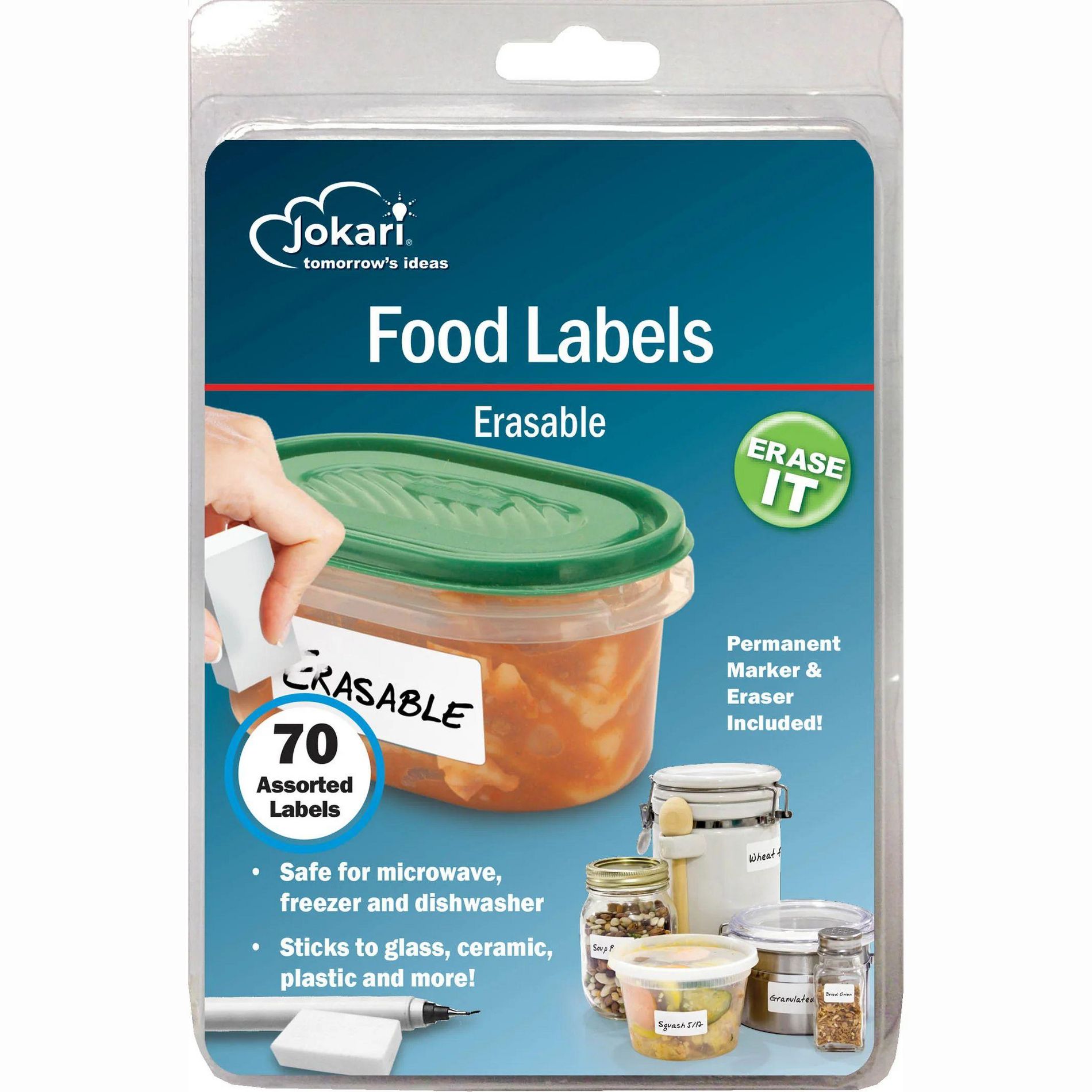 Jokari Erasable Food Labels Refill 2PK. Reusable, Freezer, Microwave and Dishwasher Safe - White