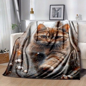 Lomsoe Running Cat Print Flannel Blanket - All Seasons Soft and Warm Throw Blanket for Bed, Napping, Camping, Travel, Office - 1 of 4