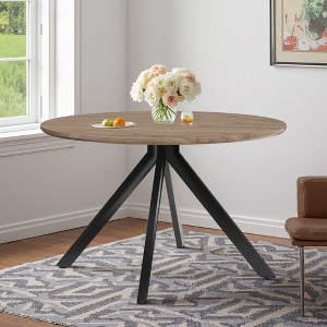 MAYEERTY 47-Inch Round Wooden Dining Table - Metal Frame, Fits 4-6 People for Kitchen, Dining & Living Room (Brown) - 1 of 4