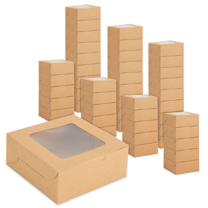 Juvale 50 Pack Kraft Pastry Boxes with Window, Cupcake Box for Bakery, Cookies, 6 x 2.5 Inches, 1 of 10
