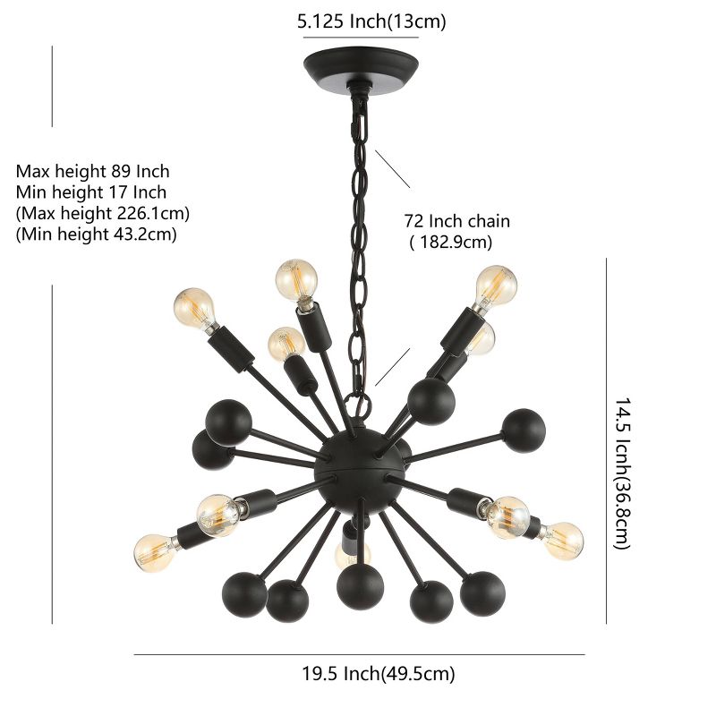 19.5&#34; Adjustable Iron Orbit Modern Industrial Sputnik LED Chandelier Black - Jonathan Y, 5 of 9