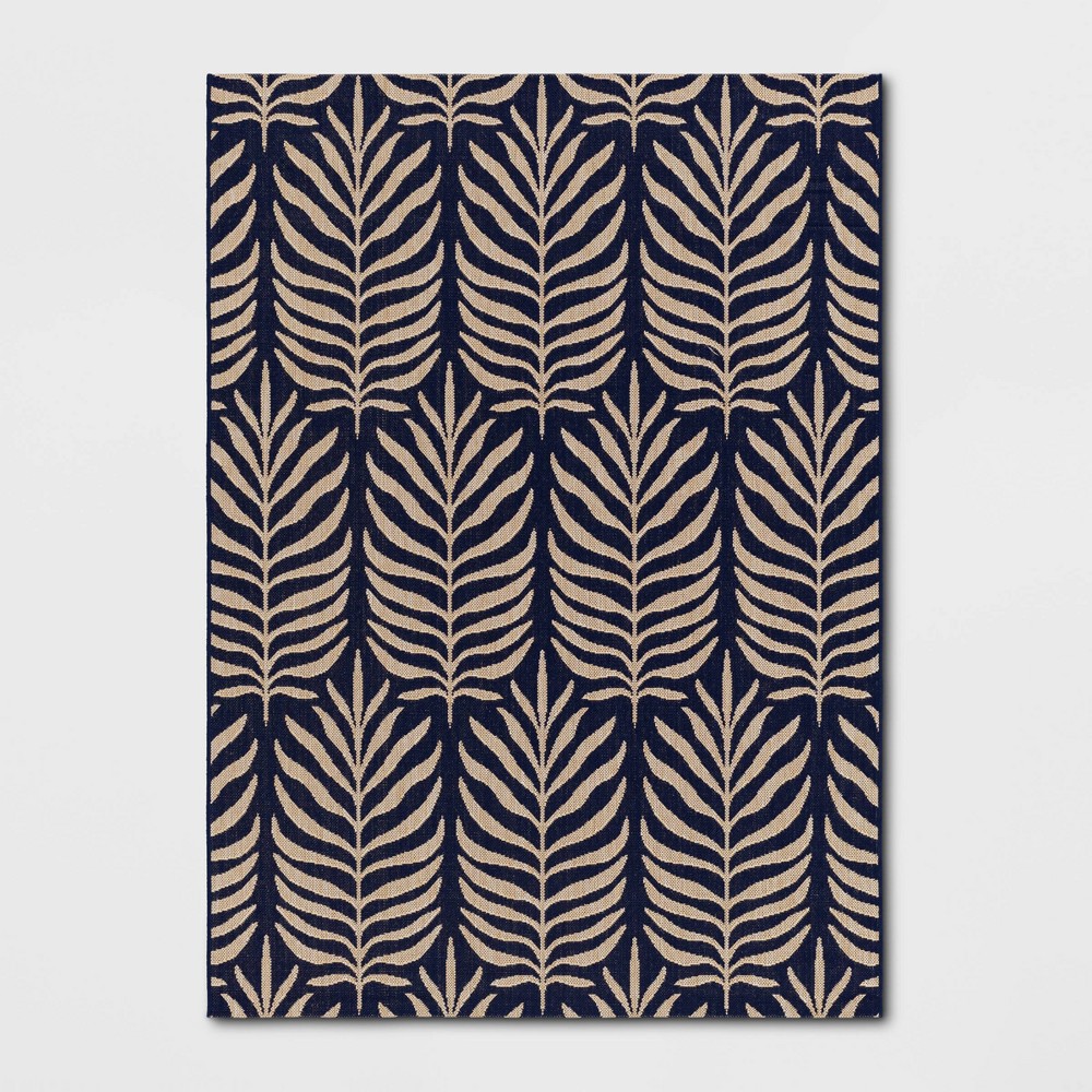 5'3"x7' Vintage Palms Rectangular Woven Indoor Outdoor Area Rug Tan/Blue - Threshold™