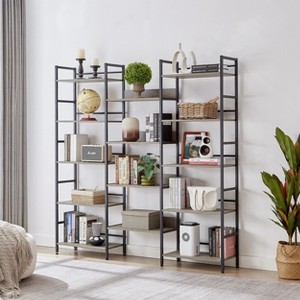 KTMBDW Triple Column 5 Tier Bookshelf, Bookcase with 14 Open Display Shelves, Rustic Industrial Style Book Shelves for Bedroom, Living Room, Gray - 1 of 4