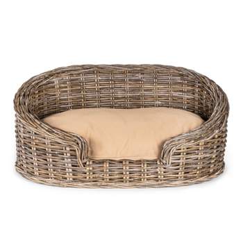 Curvy Classic Handwoven Rattan Dog Bed with Machine-Washable Cushion