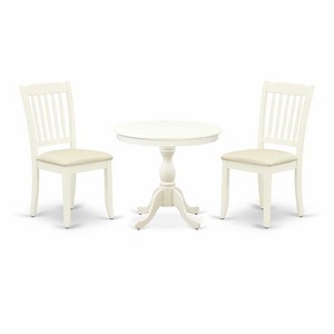 3-Piece Linen White Finish Solid Wood Top - Round Dining Room Set - Seats 4 - 1 of 4