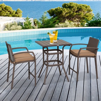 Outsunny 3 Piece Outdoor PE Rattan Wicker Patio Conversation Table Set with 2 Chairs & 1 Center Dining Table