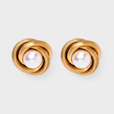 Pearl Button Earrings - A New Day™ Gold