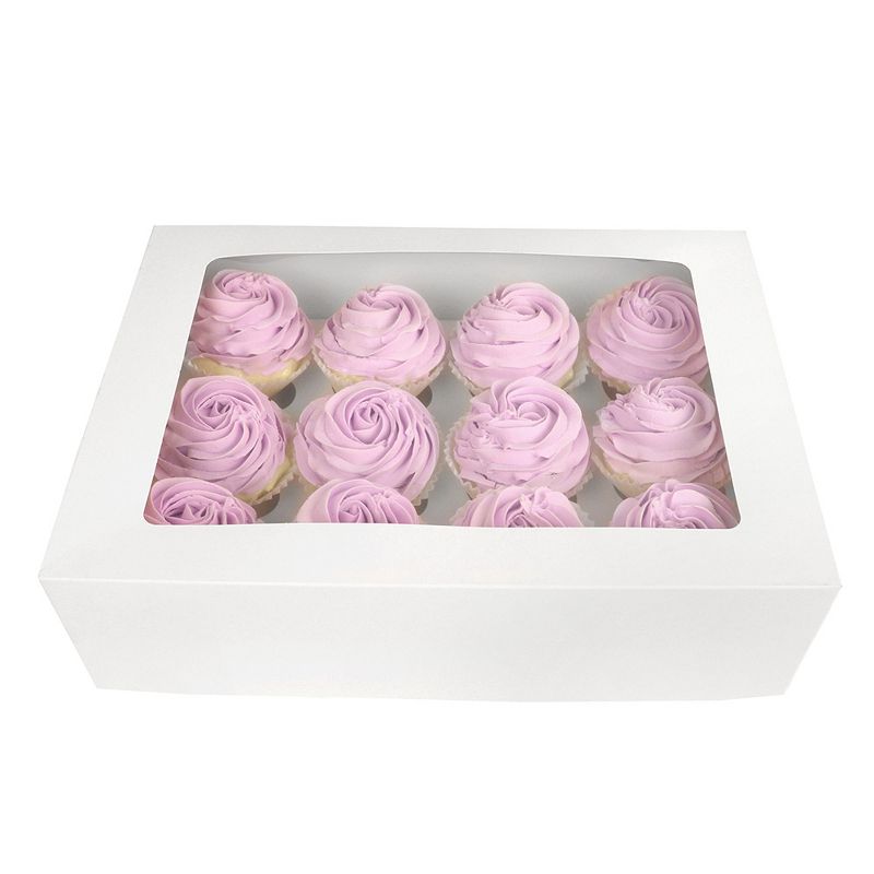 O'Creme White Cardboard Window Cake Box with Cupcake Insert, 14" x 10" x 4" - Pack of 5, 3 of 4