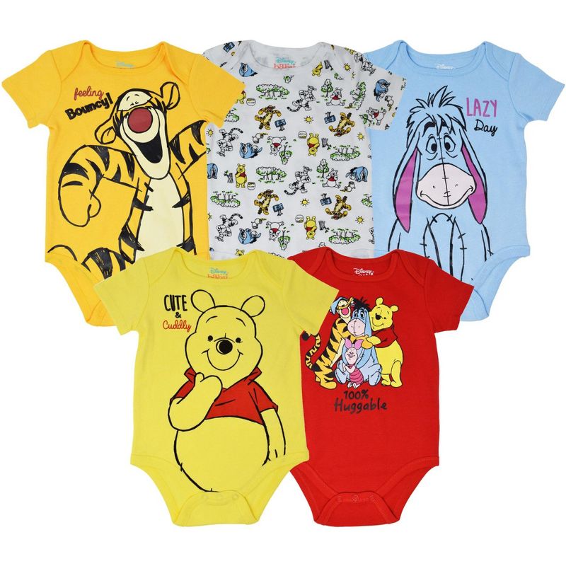 Disney Mickey Mouse Lion King Winnie the Pooh Pixar Toy Story Finding Nemo Baby 5 Pack Bodysuits Newborn to Infant, 1 of 8