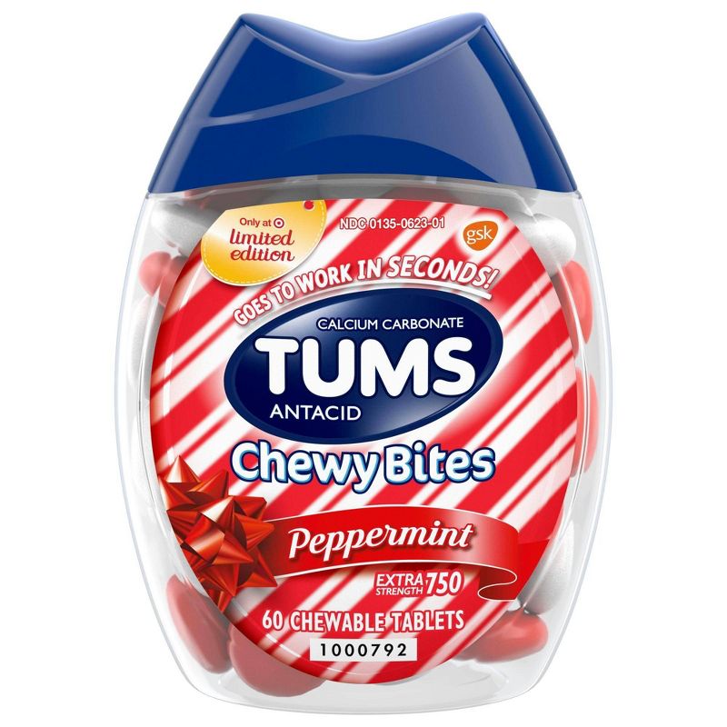 Tums Chewy Bites Peppermint Extra Strength Chewable Antacid for Heartburn - 60ct, 1 of 16