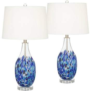 360 Lighting Marnie 27 3/4" Tall Curved Modern Coastal Table Lamps Set of 2 Blue Art Glass White Shade Living Room Bedroom Bedside (Colors May Vary)