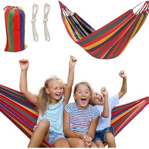 4E's Novelty Cotton Double Hammock (450lb Max) - 5ft Wide, Portable for Backyard, Garden, Camping, Tree, Patio - 1 of 4