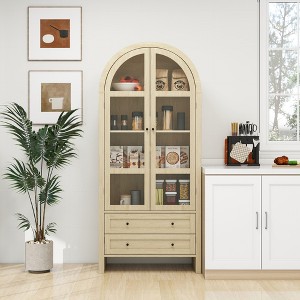 70" Tall Arched Kitchen Pantry Cabinet with Adjustable Shelves, Drawers & Acrylic Doors, Anti-Tip Modern Farmhouse Storage for Living Room - 1 of 4