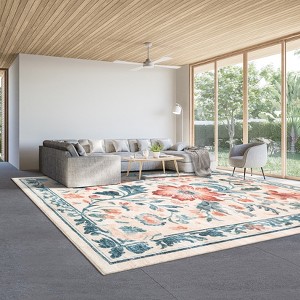 Washable Rug for Bedroom Modern Non Slip Botanical Accent Rug Soft Flower Throw Floor Cover Floral Rugs Indoor Decor - 1 of 4