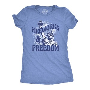 Womens Fireworks And Freedom T Shirt Funny Awesome Fourth Of July Statue Of Liberty Tee For Ladies - Crazy Dog Women's T Shirt - 1 of 4