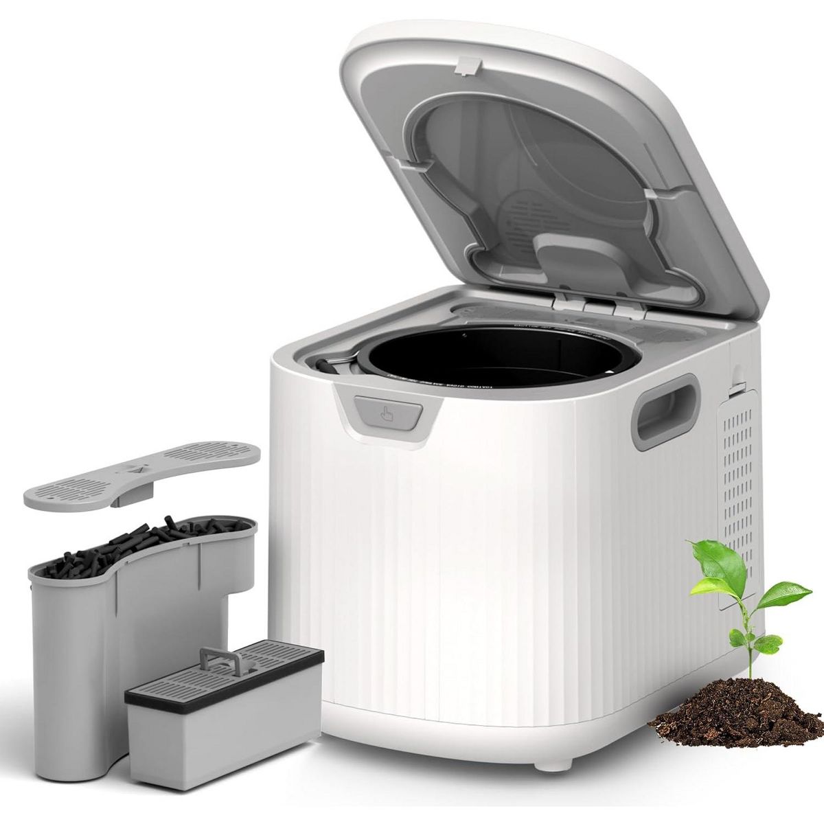 ZAFRO Electric Composter for Kitchen, 2.5L Smart Countertop Compost Bin with LED Timer Display, Odorless/Auto-Clean, Indoor Compost Bin,White