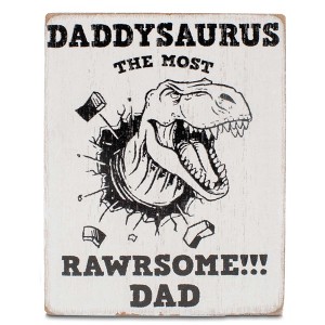 Elanze Designs Daddysaurus Rawrsome Dad Dinosaur Lighthearted Decorative White Wash 4 x 3 Wood Block Sign Home D�cor - 1 of 4