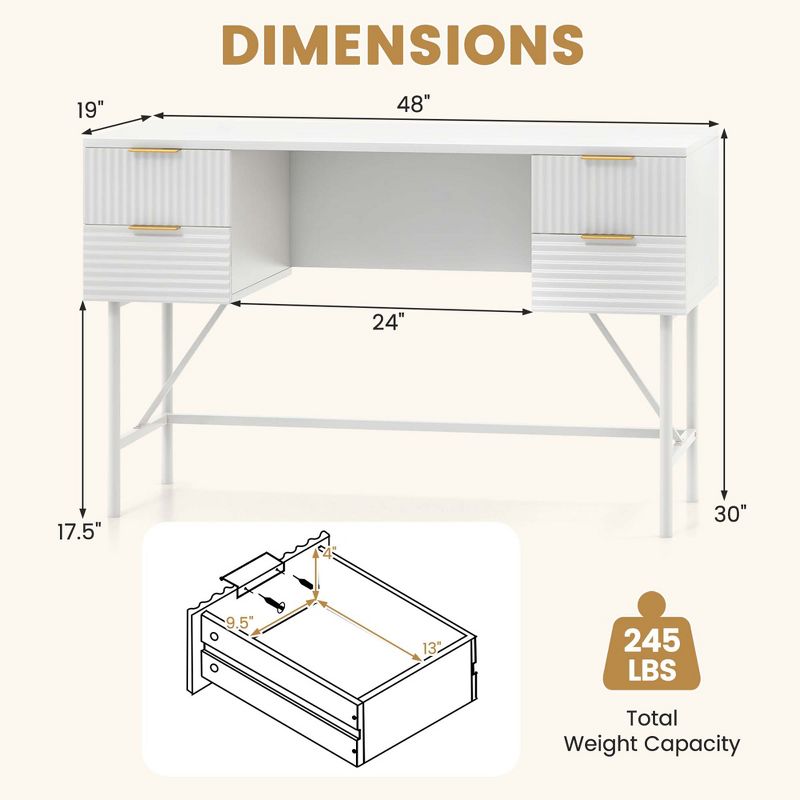Costway 48" Computer Desk with 4 Drawers Storage Metal Frame Modern Study Writing Desk, 3 of 11